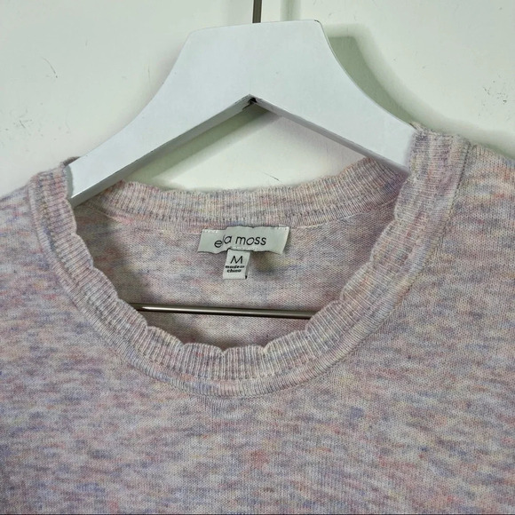 Ella Moss Maggie scalloped crewneck puffed sleeve heathered pink sweater medium - Picture 3 of 7